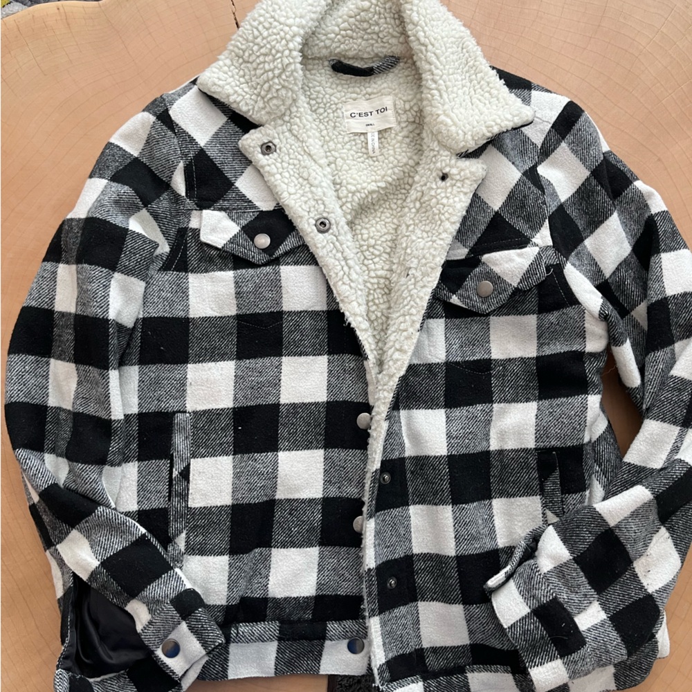 Black and White Checkered Sherpa Jacket